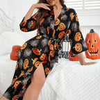 Damen-Halloween-Themen-Satin-Robe mit Gürtel R&B