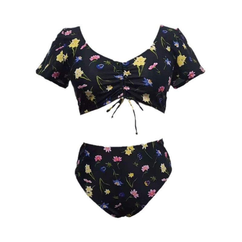 Damen Bikini-Set mit floralen Rüschen und hohem Taillenslip R&B