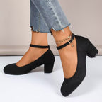 Damen Elegante Pumps mit breitem Blockabsatz und verstellbarem Knöchelriemen R&B