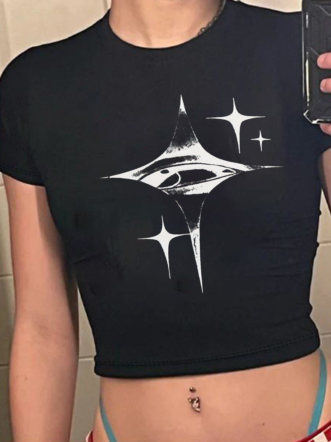 Damen Crop-T-Shirt mit auffälligem Statement-Print R&B