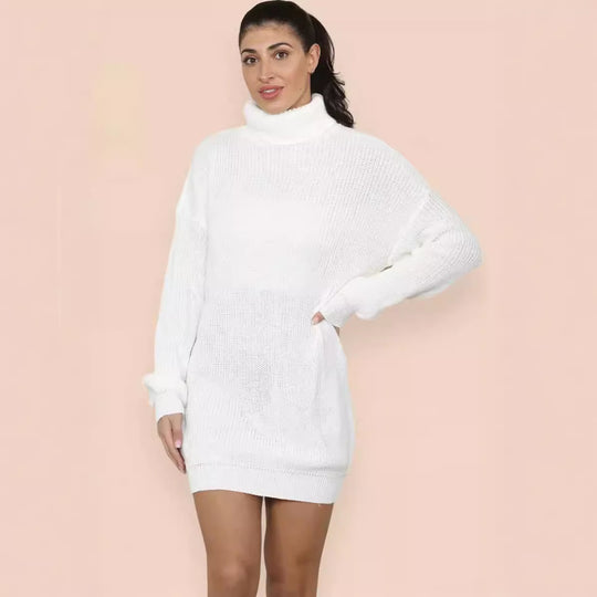Damen Strickkleid mit hohem Kragen und strukturiertem Maschenbild R&B