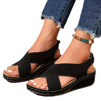 Damen Wedgesandalen mit perforierten Designelementen R&B