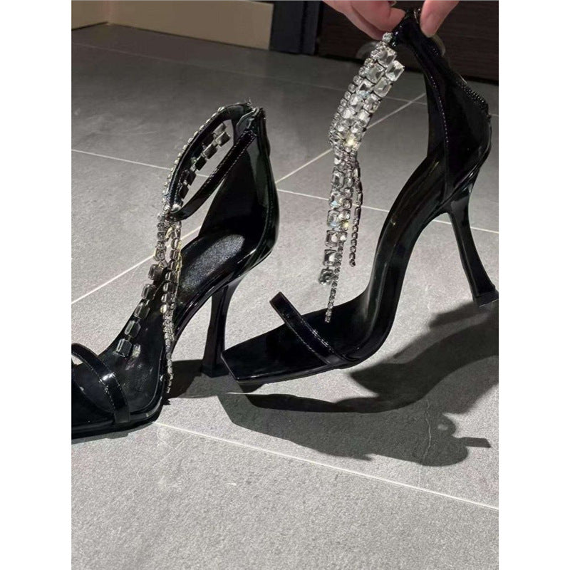 Damen elegante High Heel Sandalen mit funkelnden Strassapplikationen R&B