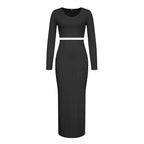 Damen elegantes Crop-Top und langes Maxi-Rock Ensemble
