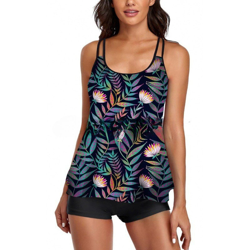 Damen Sportliches Tankini-Set mit bequemem Shorts und verstellbaren Trägern R&B