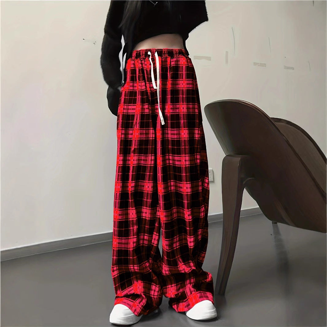 Damen Weite Karohose mit elastischem Bund und Kordelzug R&B