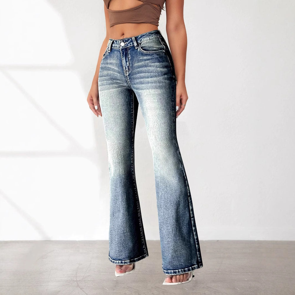 Damen Bootcut Jeans mit hohem Bund und modischen Waschungen R&B