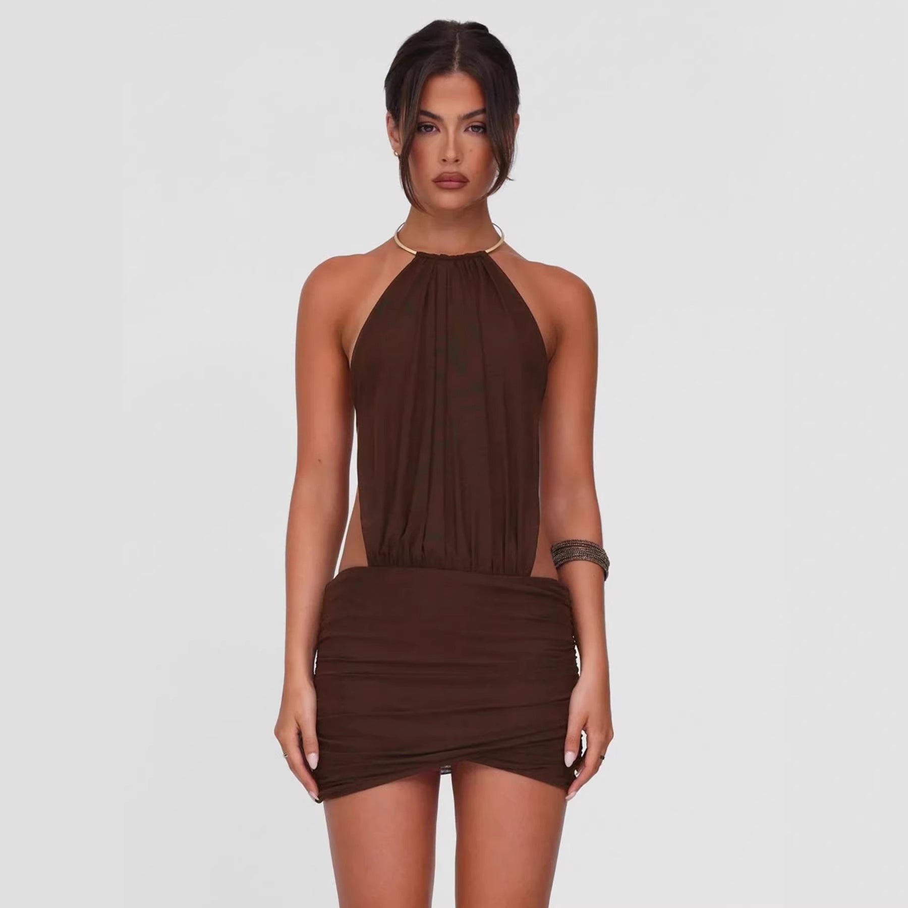 Damen elegantes Minikleid mit schickem Ringverschluss R&B