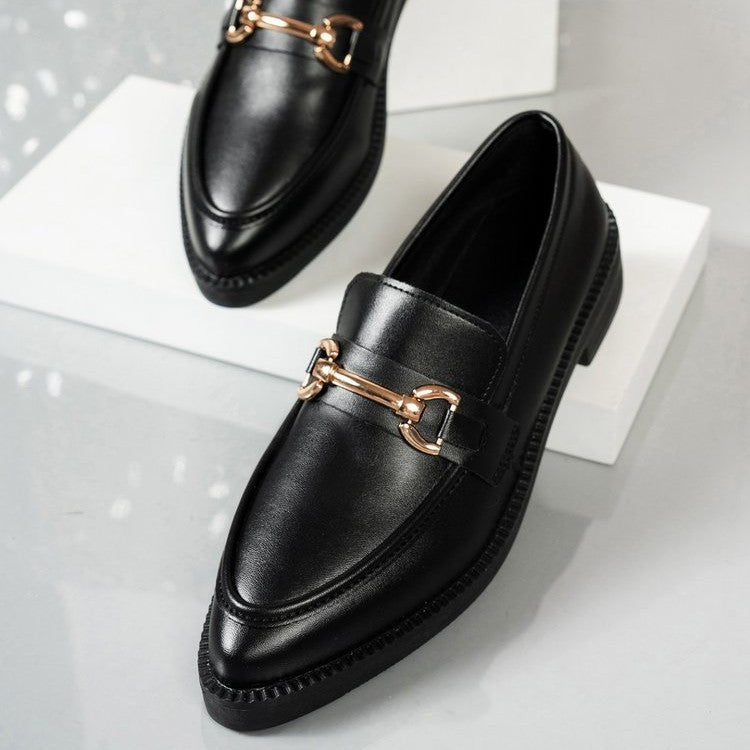 Damen Elegante und modische Loafer mit goldener Kettendekoration R&B