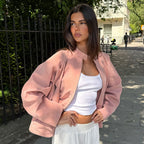 Damen lässige Oversized-Jacke mit hohem Kragen R&B