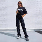 Damen lässiges oversized T-Shirt mit Statement-Aufdruck R&B