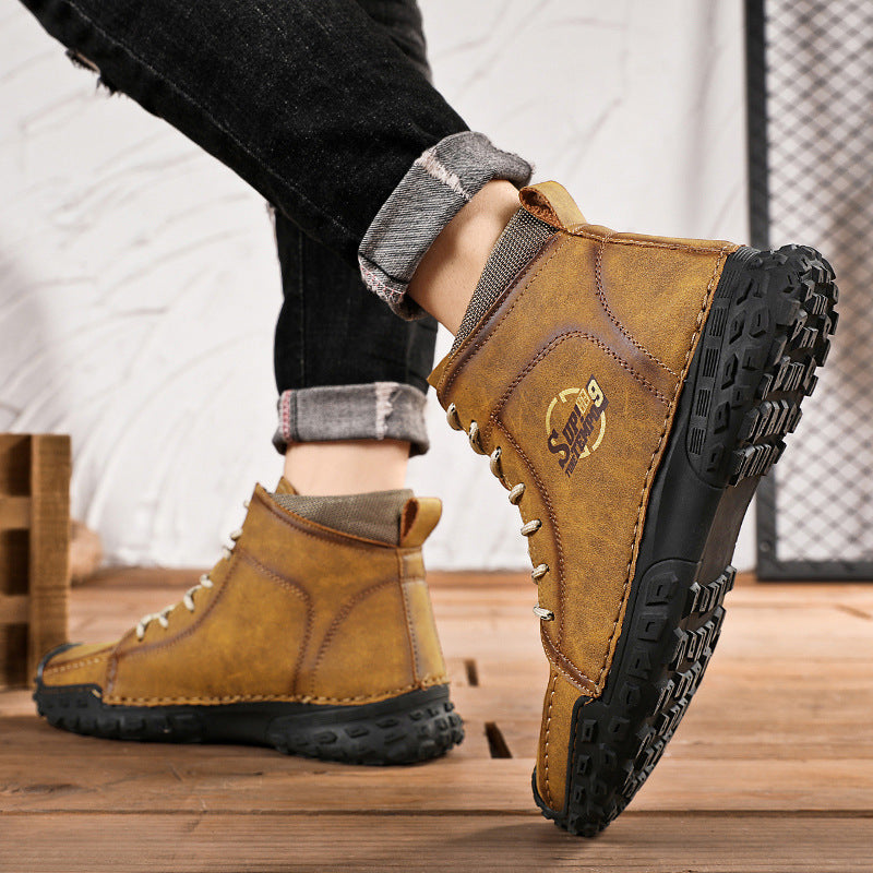 Damen robuste Schnürboots aus Kunstleder mit rutschfester Profilsohle