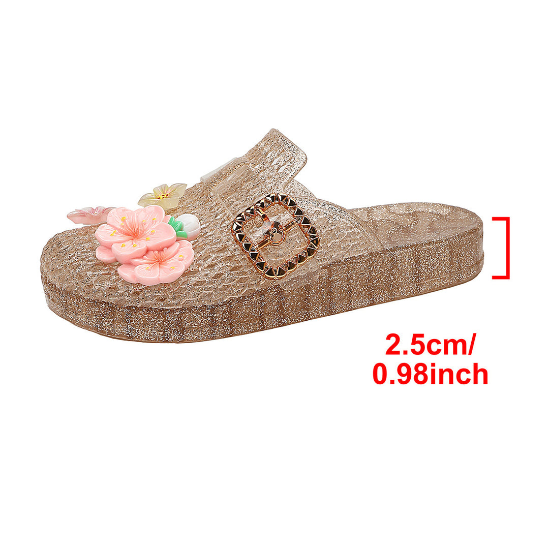 Damen Sommerliche Pantoletten mit geschmackvollen Blumenapplikationen und modischem Schnallenverschluss R&B