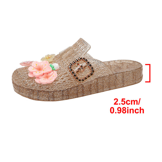 Damen Sommerliche Pantoletten mit geschmackvollen Blumenapplikationen und modischem Schnallenverschluss R&B