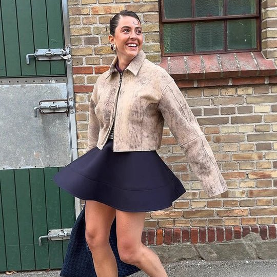 Damen modische Wildlederjacke mit voluminösen Ärmel R&B