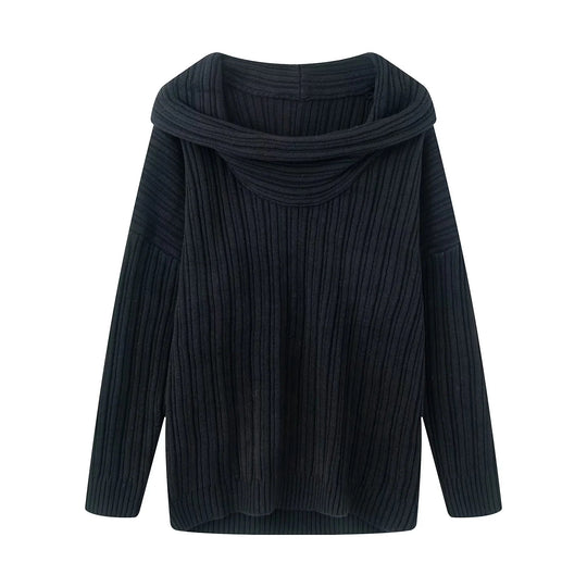Damen lässiger Strickpullover mit weitem Rollkragen und Rippenstruktur R&B
