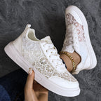 Damen nan eleganter Plateausneaker mit feinem Spitzenbesatz, gepolstertem Fersenkragen und stoßdämpfender EVA-Sohle R&B