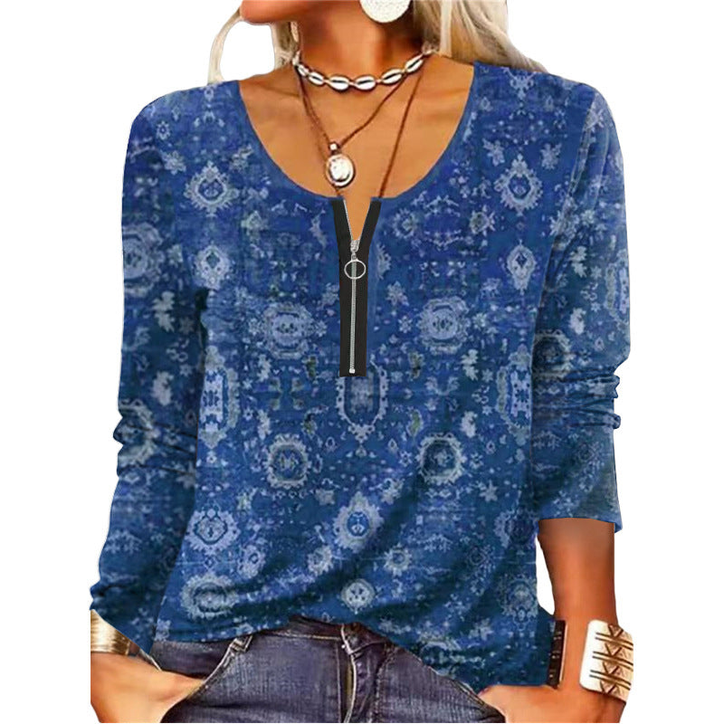 Damen Langarmshirt mit schimmerndem Glitzerdetail und halsfernem Reißverschluss R&B