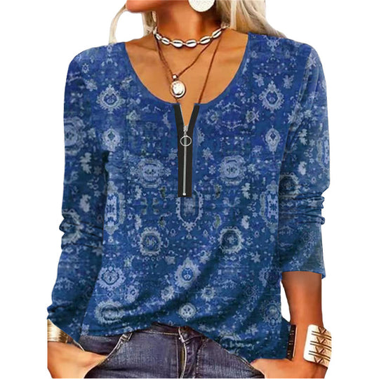 Damen Langarmshirt mit schimmerndem Glitzerdetail und halsfernem Reißverschluss R&B