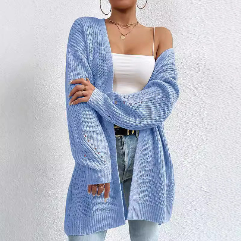 Damen Strickjacke mit luftiger Häkelstruktur und weitem Schnitt R&B