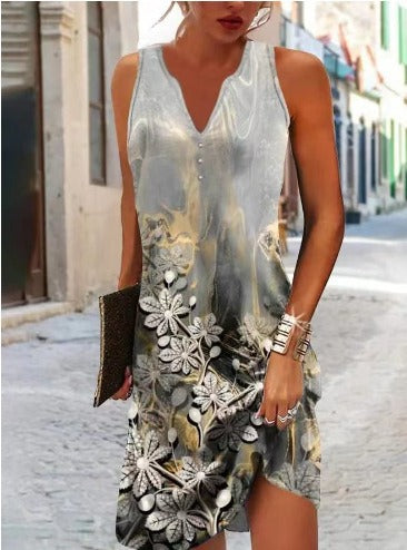 Damen, lässiges Sommerkleid mit V-Ausschnitt und asymmetrischem Saum R&B
