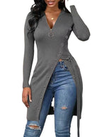 Damen figurbetontes Wickelshirt mit Knopfdetails und tiefem V-Ausschnitt R&B