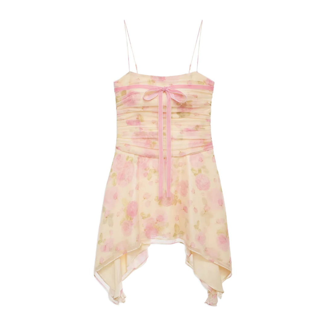 Damen Flower-Print Mini-Kleid mit asymmetrischem Saum und eleganter Raffung R&B