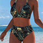 Damen Bikini mit luxuriösem Marmormuster und edlen Details R&B