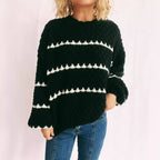 Damen Grobstrickpullover mit kontrastierenden Streifen R&B