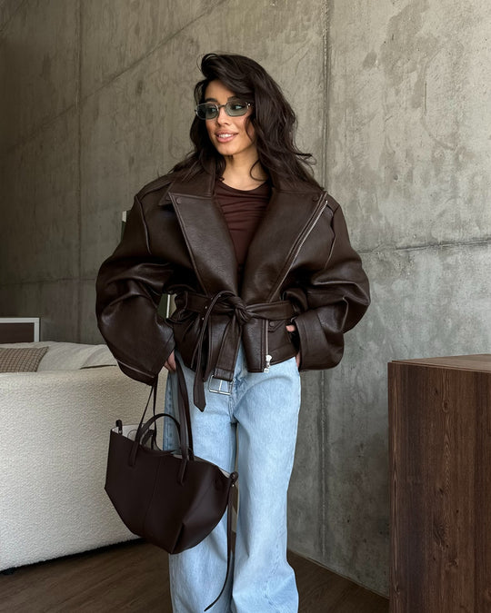 Damen Oversize jacke mit Taillengürtel R&B