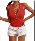 Damen Trendiges Ripp-Top mit Knopfleiste und schmalem Schnitt R&B