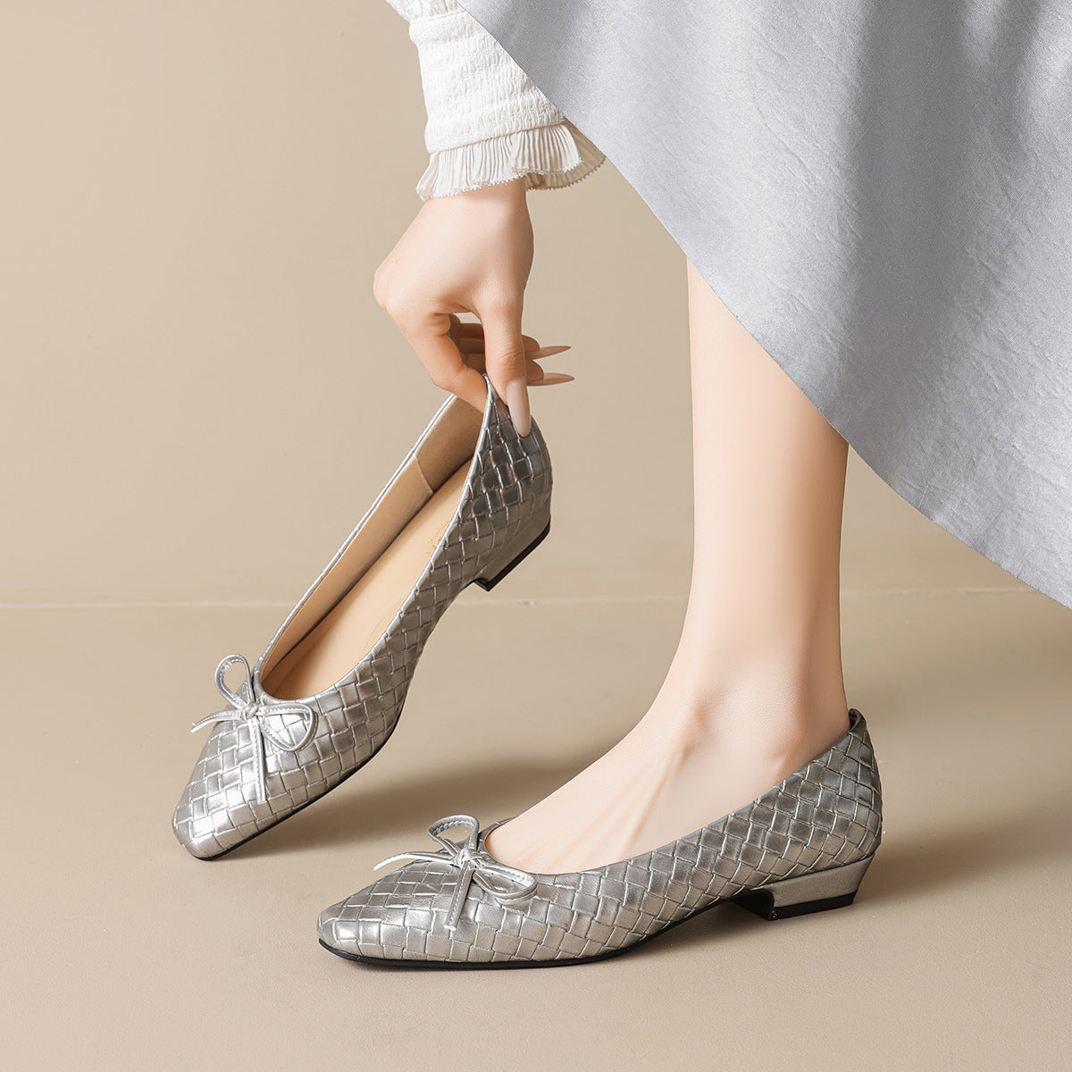 Damen Ballerinas mit hochwertigem geflochtenem Design und zartem Schleifendetail