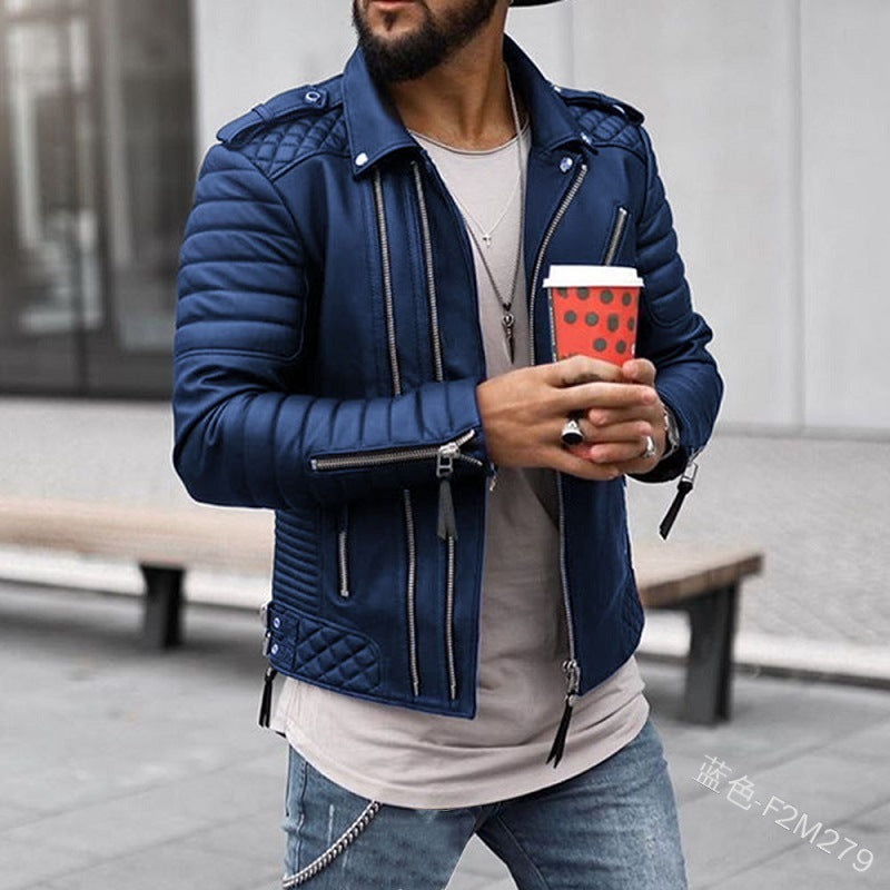 Herren Bikerjacke mit Steppungen und Reißverschlüssen R&B