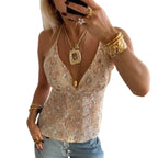 Damen Elegantes Spitzentop mit tiefem V-Ausschnitt und feiner Bestickung R&B