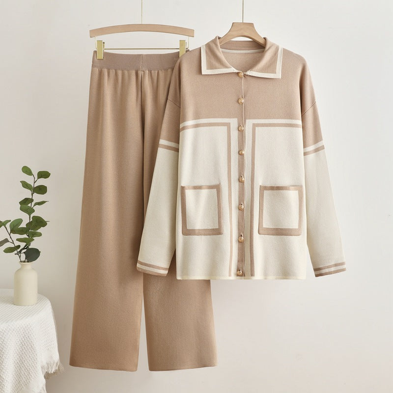 Damen gemütliches Strick-Loungewear-Set mit Taschen R&B