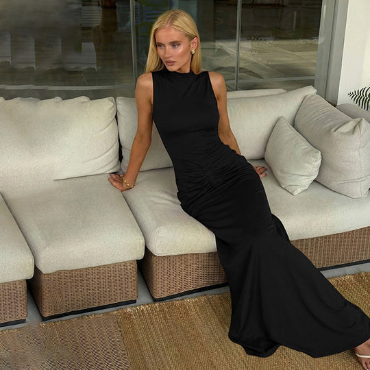 Damen Elegantes Maxikleid mit asymmetrischem Schnitt und hochgeschlossenem Design R&B
