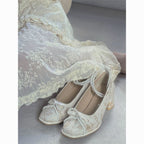 Damen elegante Pumps mit dekorativen Blumenmustern und Perlenschleifen R&B