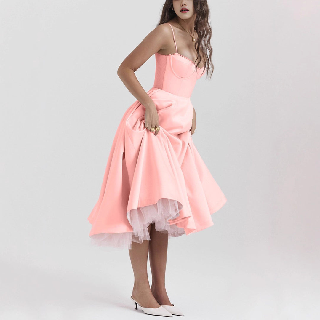 Damen nan tailliertes retro-inspiriertes Midikleid mit Korsage Unterbrustnähten Tellerrock und Eingrifftaschen R&B