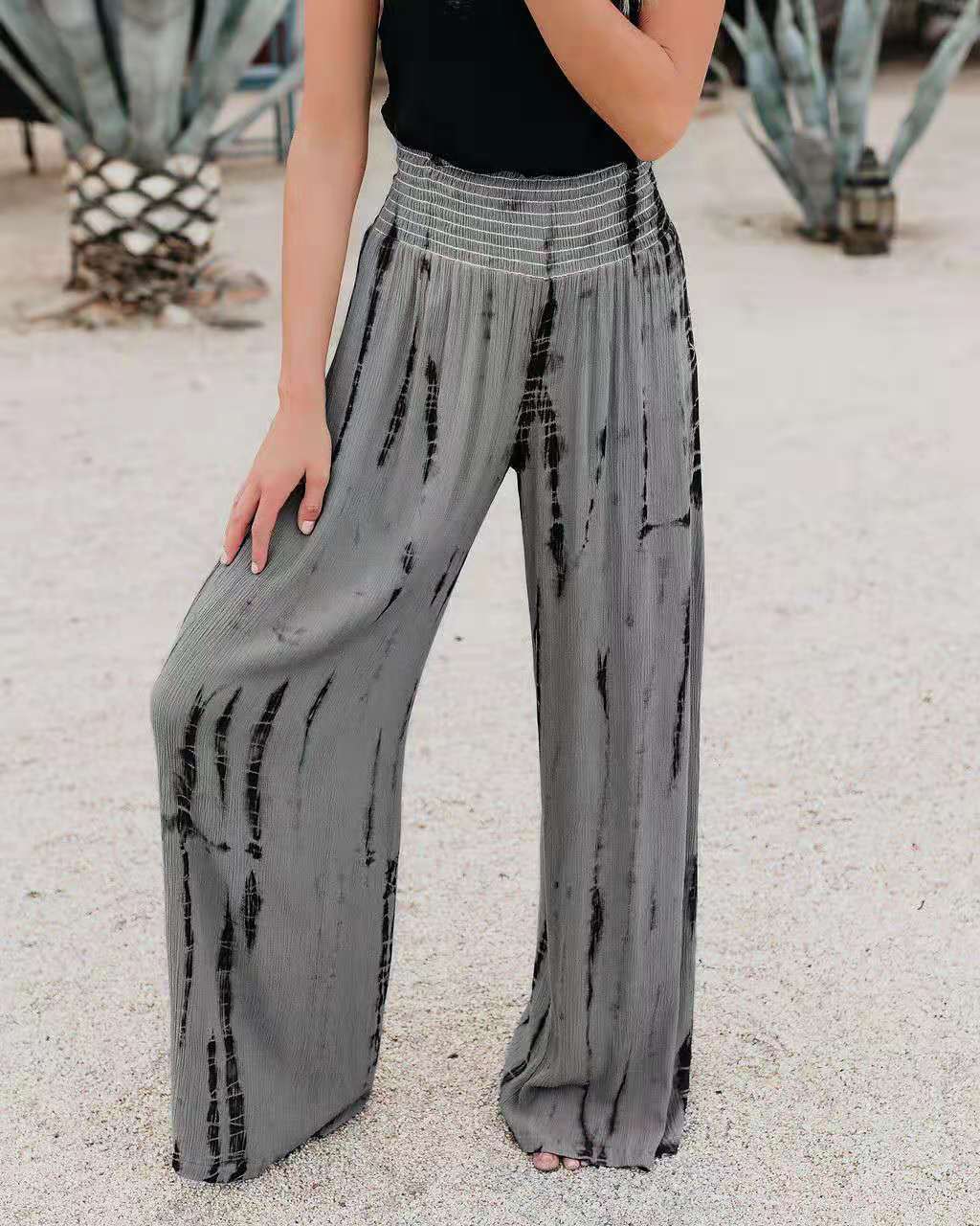 Damen weite Pluderhosen mit elastischem Bund und modernem Streifenmuster