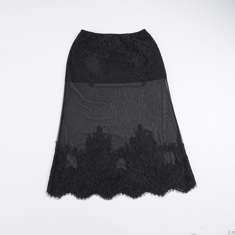 Damen Spitzenrock mit transparentem Unterkleid und verzierten Rüschen R&B