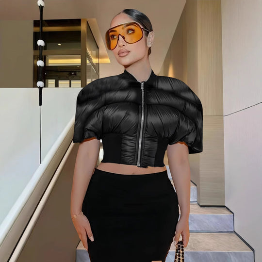 Damen modische cropped Jacke mit voluminösen Puffärmeln R&B