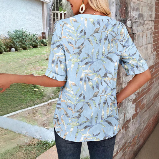 Damen Bluse mit floralen Akzenten und praktischen Brusttaschen Heidi-Mode