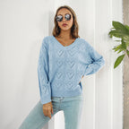 Damen Strickpullover mit Herzmuster und V-Ausschnitt R&B