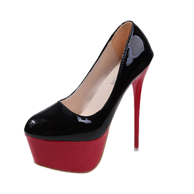 Damen Plateau-Pumps mit glänzendem Obermaterial und hohem Stiletto-Absatz R&B