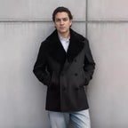 Herren modischer Doppelreihen-Wollmantel mit Teddyfellkragen R&B