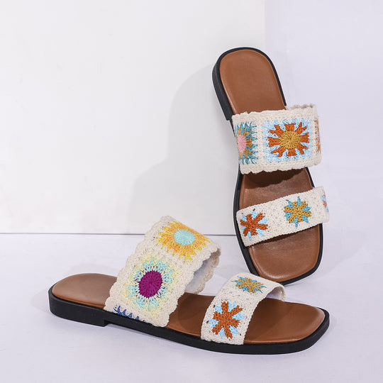 Damen Pantoletten mit kunstvollem Blumenstickdesign und rutschfester Sohle R&B