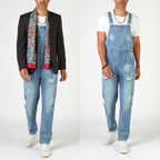 Herren Jeans-Latzhose aus gewaschenem Denim mit Rissdetails