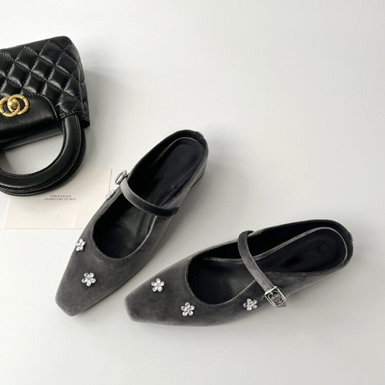 Damen Slingback-Pumps mit glänzendem Obermaterial und floralen Strassakzenten