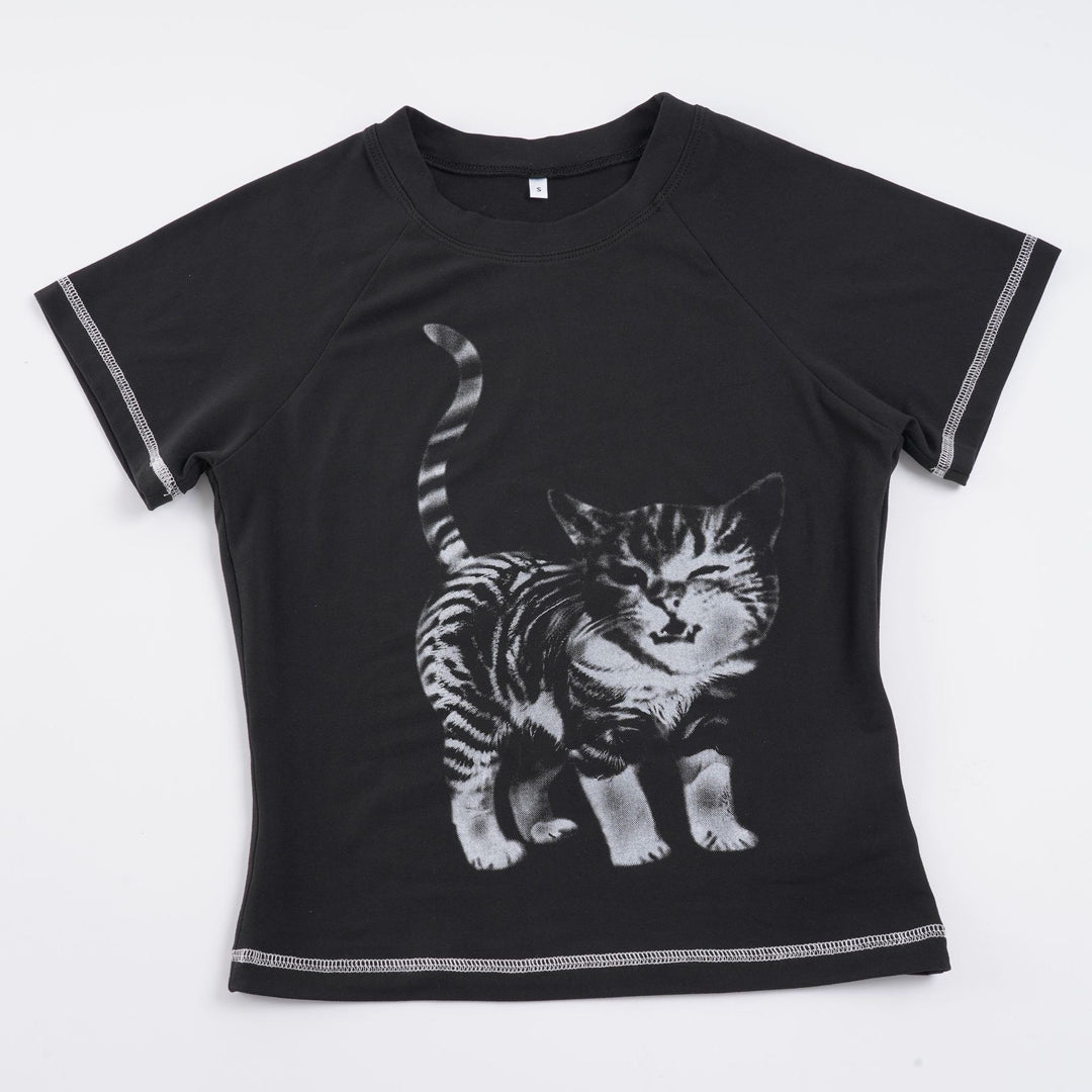 Damen T-Shirt mit kreativem Katzenmotiv R&B
