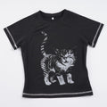 Damen T-Shirt mit kreativem Katzenmotiv R&B